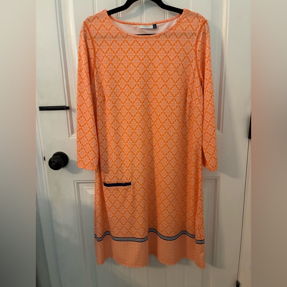 Cabana Life Orange and White Long Sleeve Dress, XL, EUC, like new!